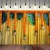 2D vlak 1 stuk Indiase bruiloft en festival achtergrondstof traditionele goudbloemkrans en belpatroon
