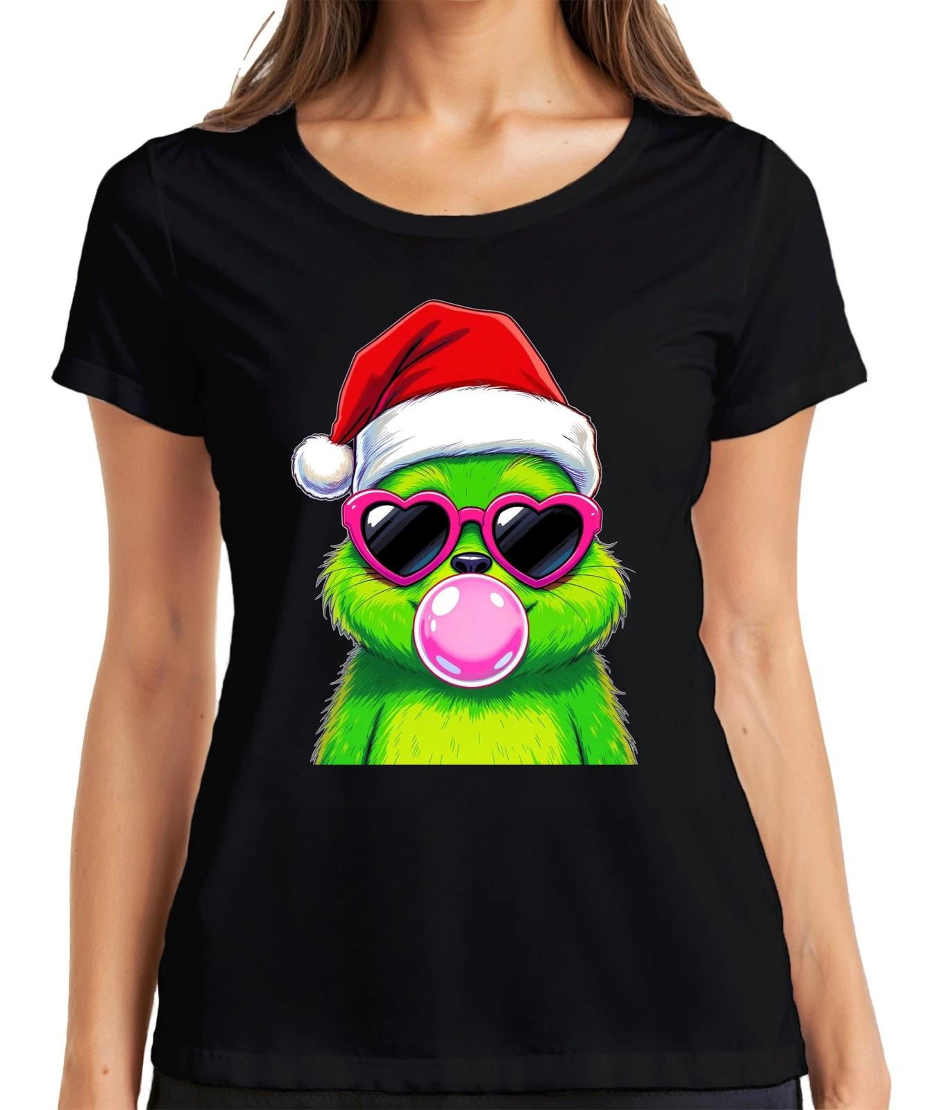 Weihnachtsmonster Grün Bubblegum Kaugummi Herzbrille Santa Cool Damen T-Shirt XXXL