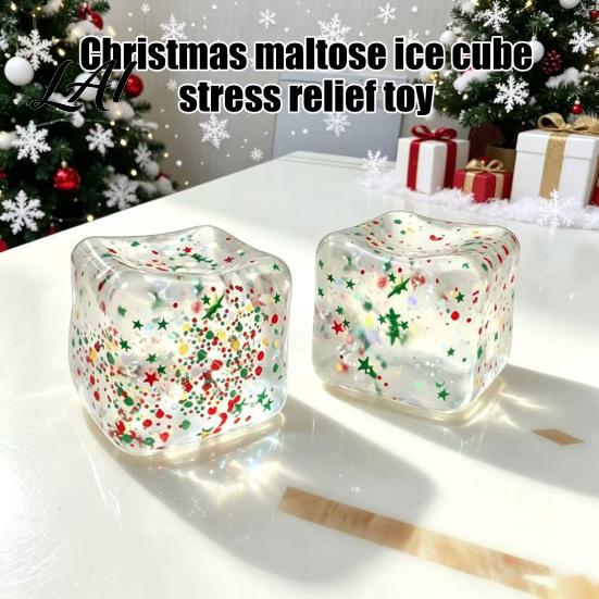 Ice Cube Squeeze Toy Christmas Toy Confetti Filled Stress Relief Portable Toys Slow Rebound Clear for Anxiety Reduction Stocking Stuffers