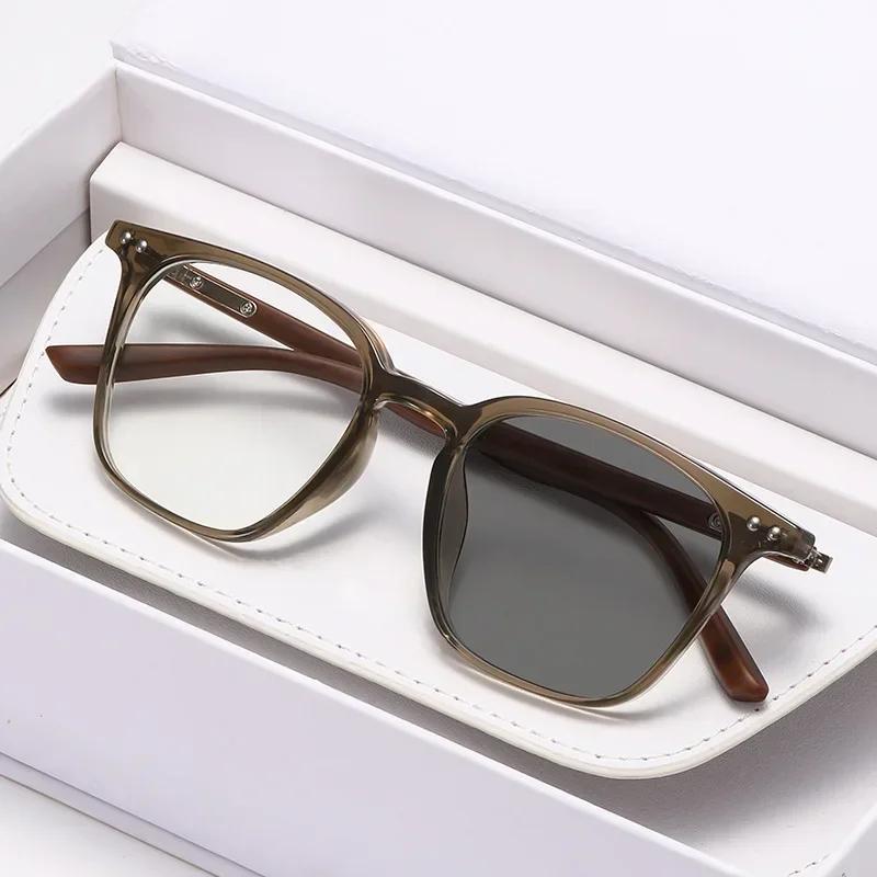 Neutral Classic Retro High-Definition Anti-Blue Light Myopia Glasses Men'S Fashion Square Full Frame Photochromic Myopia Glasses