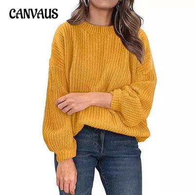 Autumn and Winter Sweater Crew-neck Flared Cuff Pullover Loose Large Size Women's Sweater