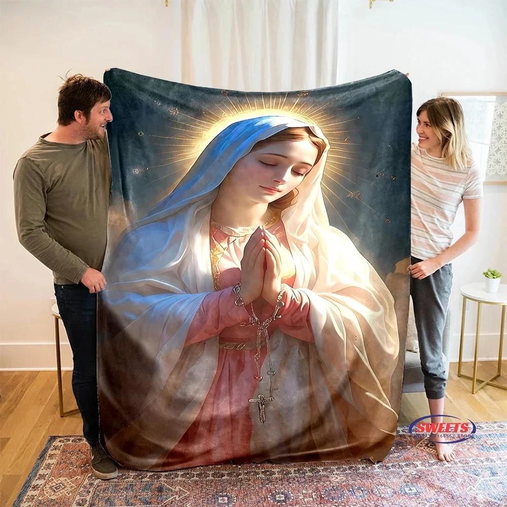 Coperta artistica in flanella della Vergine Maria misericordiosa, 6 taglie, per divano, ufficio, pisolino, per tutte le stagioni, lavabile in lavatrice