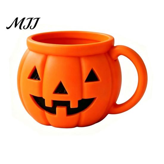 Cute Pumpkin Shape Organizer Halloween Ice Cream Cup with Spoon, Keeps Hands Warm Dessert 3D Printed Decor Cup, PLA Creative Sleeve for Home