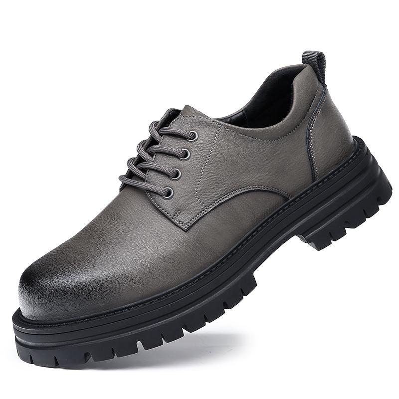 Nowe Męskie Skórzane Buty w Stylu Brytyjskim na Grubej Podeszwie, Outdoorowe, Robocze, Wygodne, Antypoślizgowe i Trwałe, Skórzane Buty z Dużą Cholewką