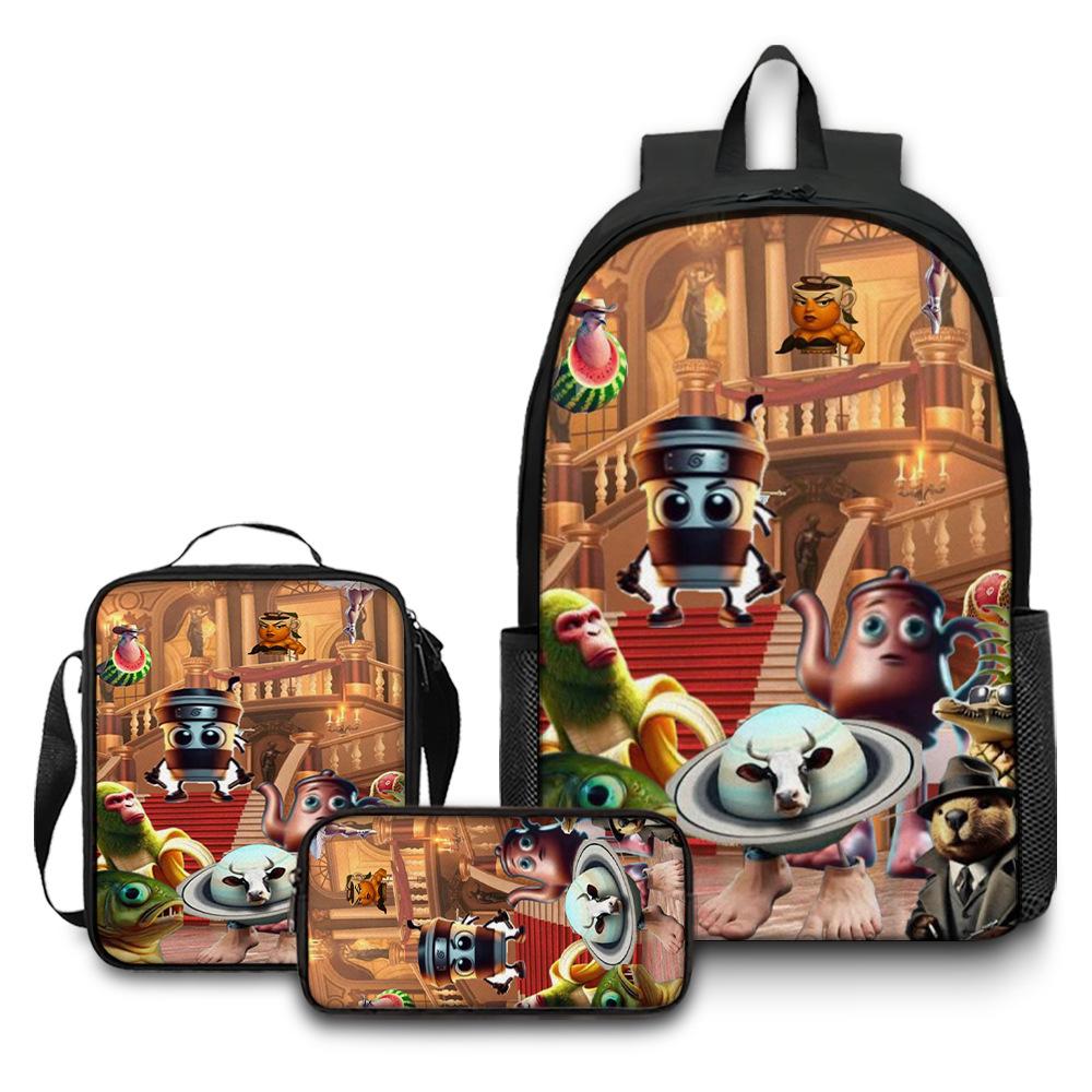 Printed Backpack Wooden Stick Man Shanhaijing School Bag Pencil Case