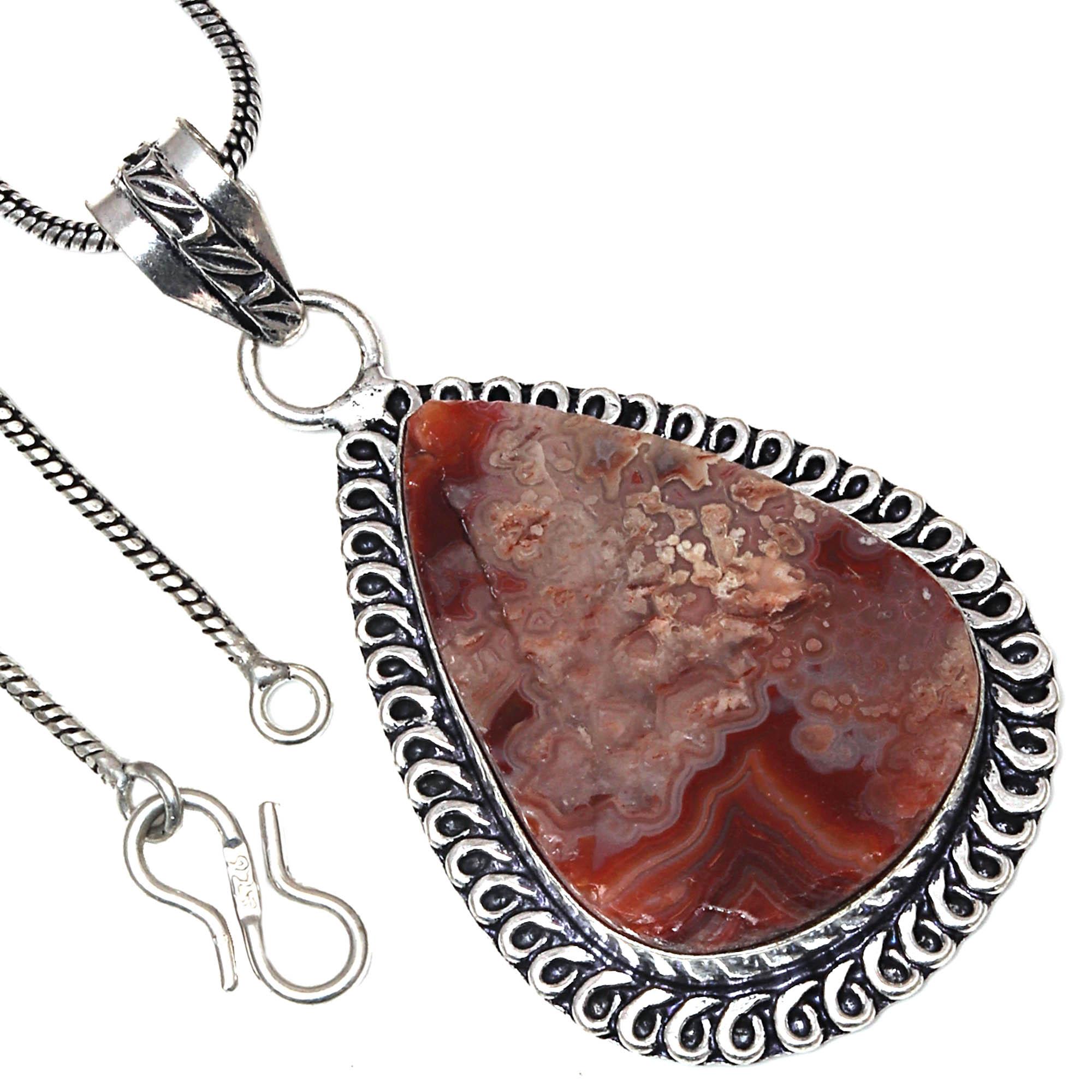 

Подвеска Crazy Lace Agate Gemstone Valentine Day Ethnic Silver Jewelry 2