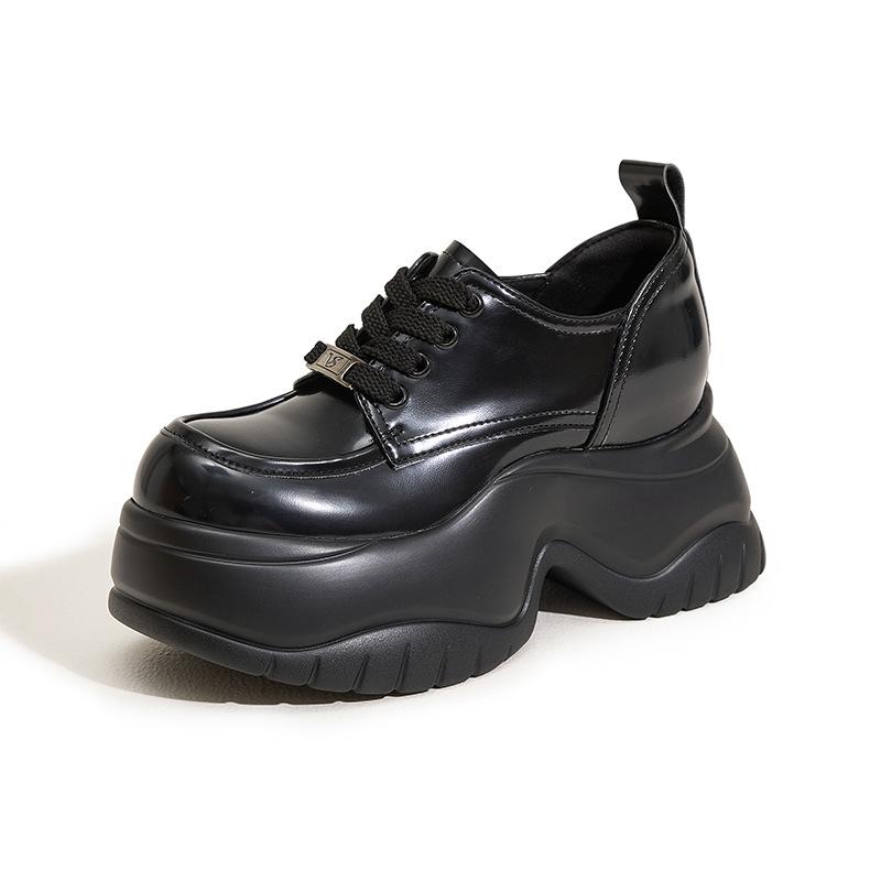 Platform Loafers Women's 2025 Spring New Inner Height-increasing Women's Shoes Fashion Muffin Versatile Black British Small Leather Shoes