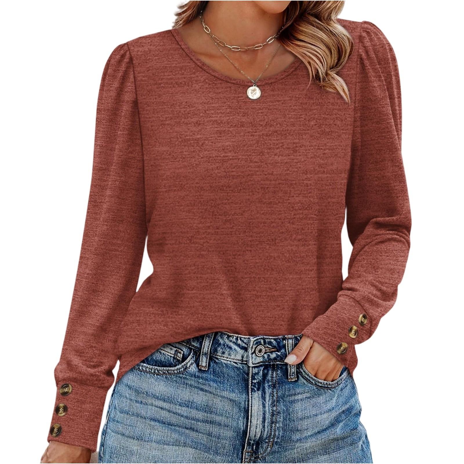 

Жіночий модний топ з довгими рукавами однотонного кольору XXL червоний