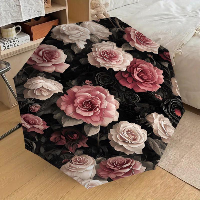 1 Stück Rosenblumen Automatisches Öffnen/Schließen Regenschirm Kompakter Faltregenschirm mit 8-Speichen-Gestänge Leichtes Design, Hochwertiges Gewebe1191A