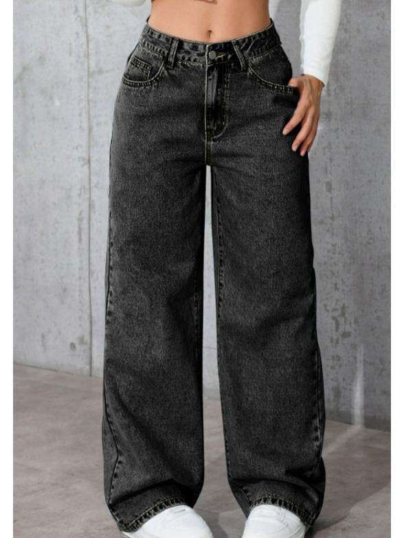 Retro High Waist Wide Leg Drapey Jeans - Loose Straight Fit Long Pants