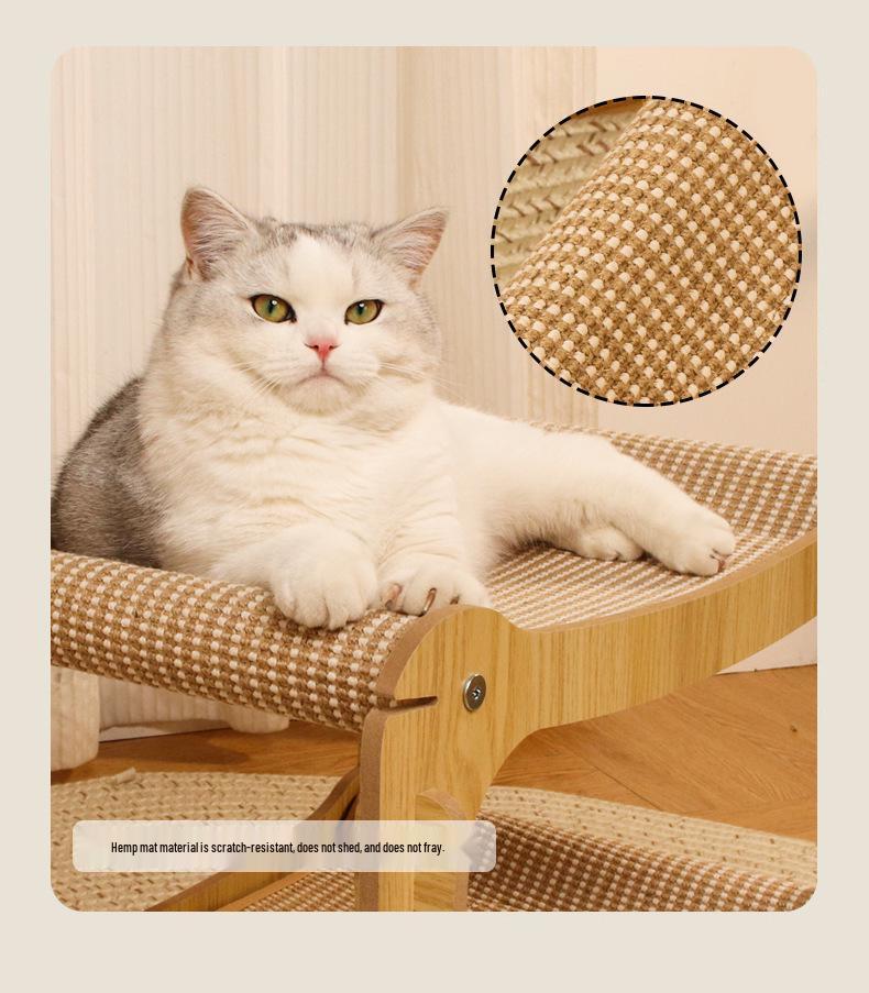 Multi-Level Wooden Cat Scratcher: Durable Sisal, Lint-Free, Stackable, Cat House with Claw Board