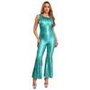 Schlaghosen-Jumpsuit für Damen S-3XL: Pailletten-Quasten-Einteiler mit einem Schulterträger, ärmellos, mit metallischem Glanz für Halloween