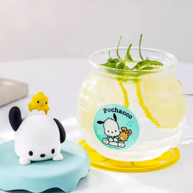 For Sanrio Hello Kitty Kuromi Melody Glass Cup Honey Cant-Shaped Water Cup for Kids 420ml Coffee Mug with Cartoon Silicone Lid