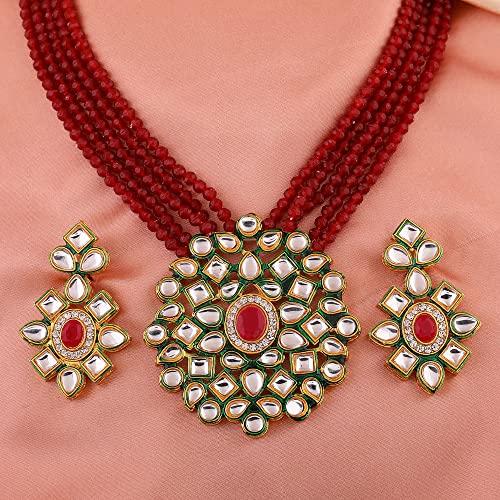 Estele Gehena Gold Plated Stylish Fancy Kundan Pack of 2 Necklace Sets for Women