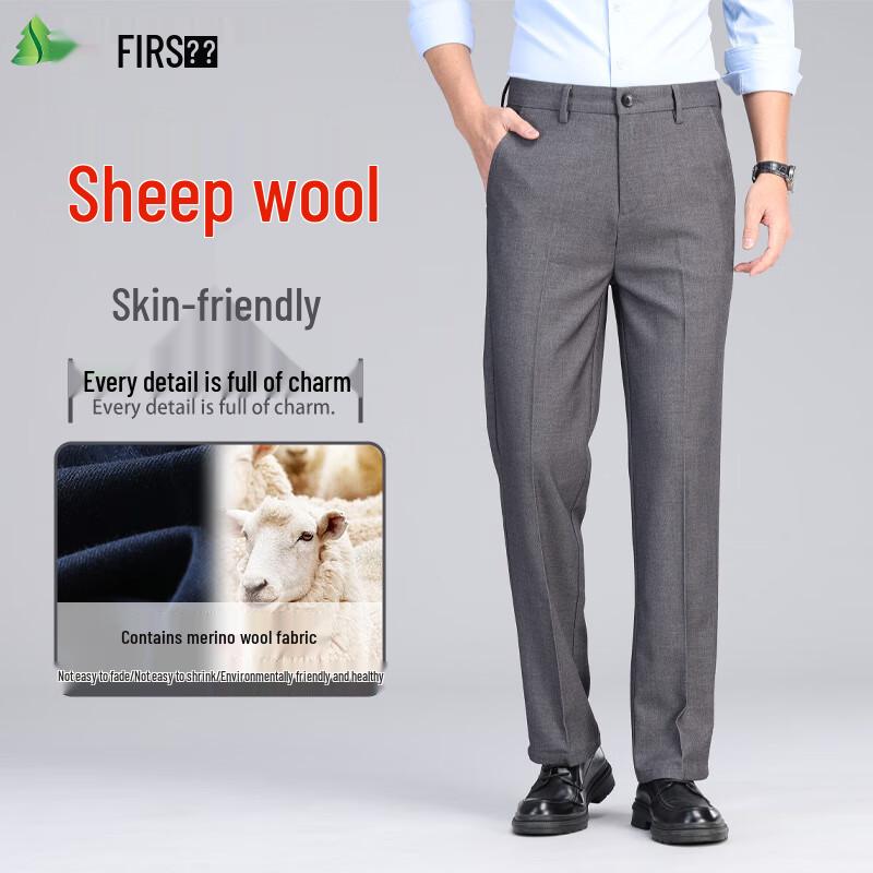 Men s Wool Blend Straight-Leg Business Trousers 30