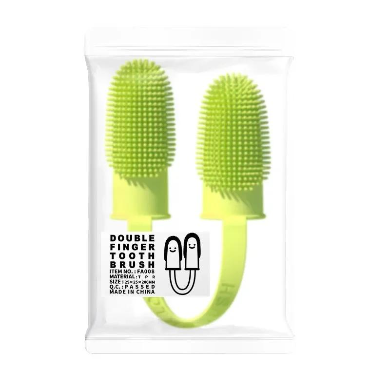 Pet Finger Toothbrush Teeth Cleaning Bad Breath Care Nontoxic Two-finger Tooth Brush Tool Dog Cat Cleaning Supplies Accessories
