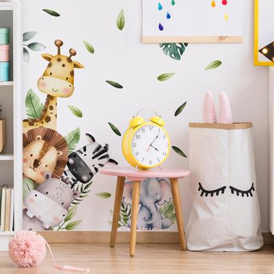 Little Animals Hide and Seek Green Leaves Wall Sticker Kids Room Living Room Wall Decoration Self-Adhesive Home Decor