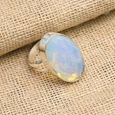 Anello adorabile per le donne, gioielli in argento sterling 925 fatti a mano con pietra preziosa opale latteo