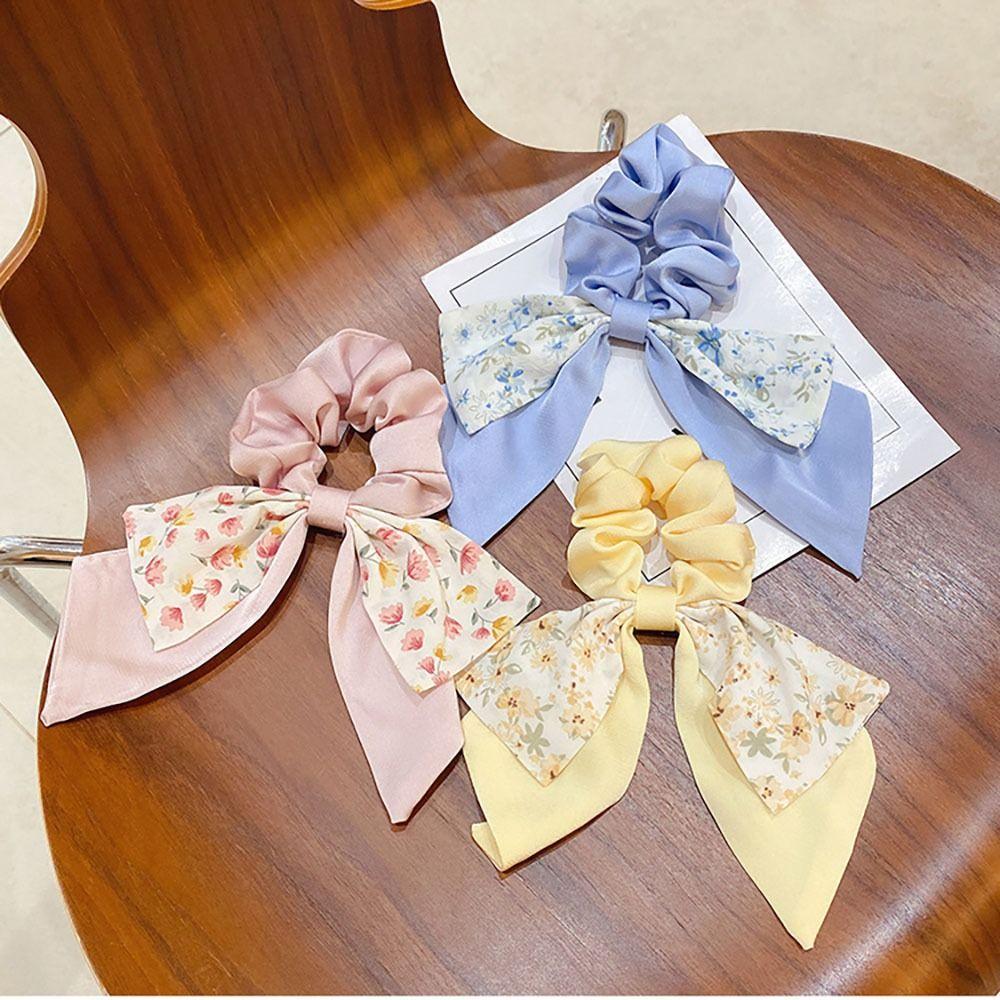 Sweet Ribbon Bow Printing Hair Rope Printing Cloth Intestine Hair Loop Hair Accessiories Hair Ribbon