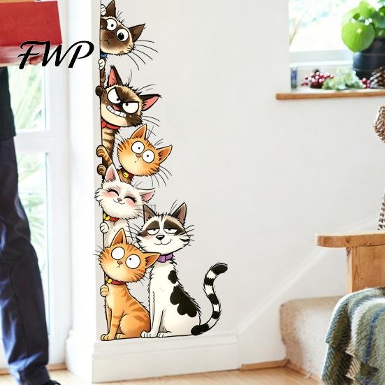 Cartoon Cat or Dog Wall Art Cute Cats/Dogs Stickers, Waterproof PVC Decals, Peel And Nursery Room Decorations Stick Decorative Murals for Bedroom