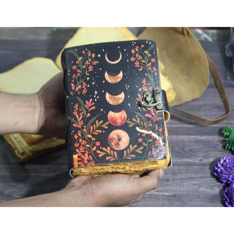 Handmade Leather Grimoire: Sun & Moon Book of Shadows