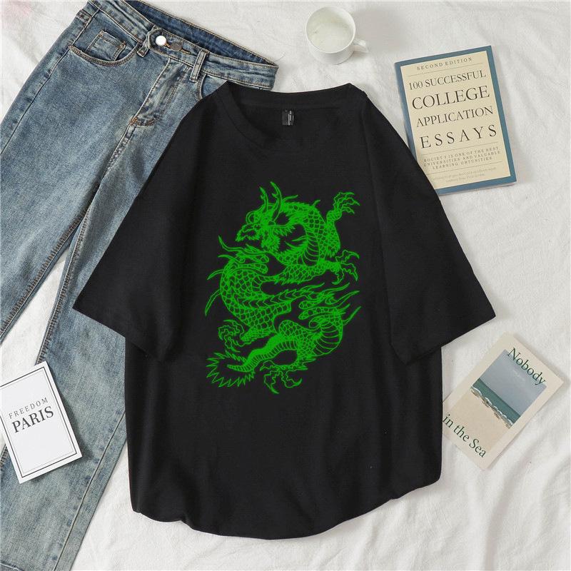 Damen Harajuku Y2K Oversized T-Shirt Drache Goth Anime Grafik-T-Shirt Vintage pro Choice Sommer Poly-Baumwoll-Set Oberteile