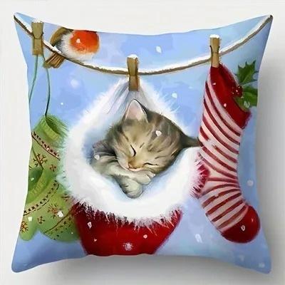 Home Decor Christmas Pet And Holiday Themed Cushion Covers Pattern Cushion Cover Suitable For Sofa Bedroom Car Pillow Cover