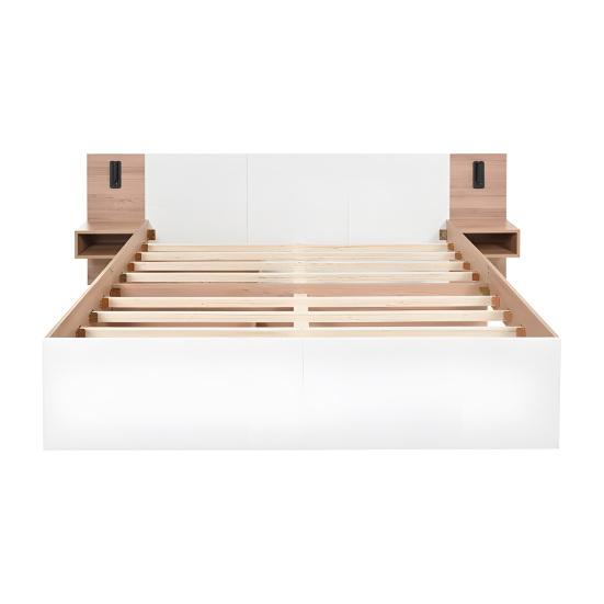 Double Bed 160x200cm with 2 Drawers Bedside Cabinets Reading Light Headboard Storage USB Charging Function Strong Wood Slat Support Bedroom Furniture