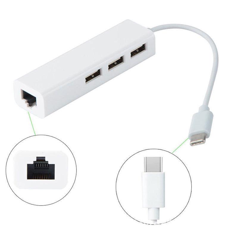 USB-C To RJ45 Ethernet 100M Wired Network Adapter and USB 2.0 Hub