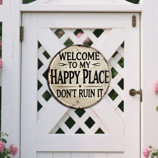 Round Wall Art Sign Retro Style Metal Welcome Sign Rustic Wall Sign for Front Door Bedroom Bathroom Bar Decoration