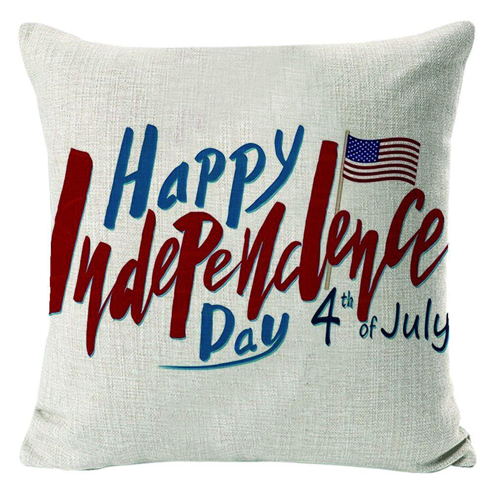 New American Independence Day Pillow Stars and Stripes Cushion Pillow Cover Festive Red and Blue Printed Letters One Piece