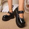 Fashion Rivet Decor Wedge Heel Pumps Women Fashion Buckle Strap Chunky Platform Loafers Woman Thick Sole Patent Leather Mary Jane Shoes