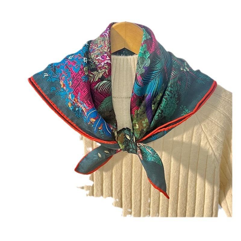 Spring Garden Herringbone Double-sided Printed Silk Scarf Women's Premium Silk Wool Scarf Air Conditioning Shawl
