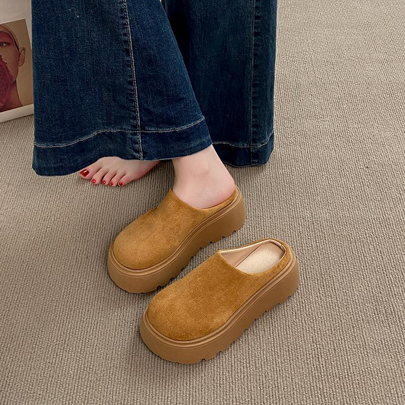 Fashion CRLAYDK Women's Platform Heel Mules Fashion SCasual hoes Closed Toe Slip On Suede Wear Resistant Chunky Increase Height Slippers