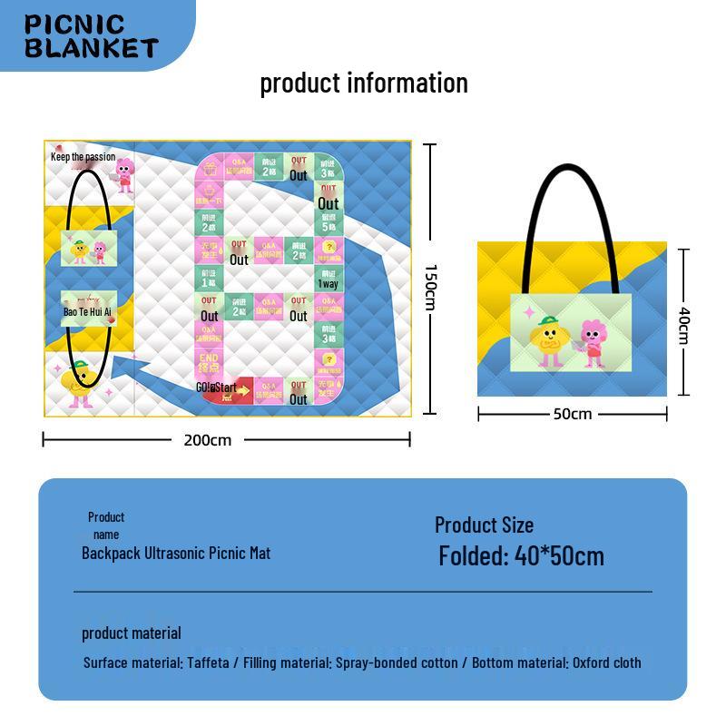 Ultrasonic Waterproof Picnic Mat with Zipper Backpack - Moisture-Proof, Thickened, Foldable, Portable Cushion.