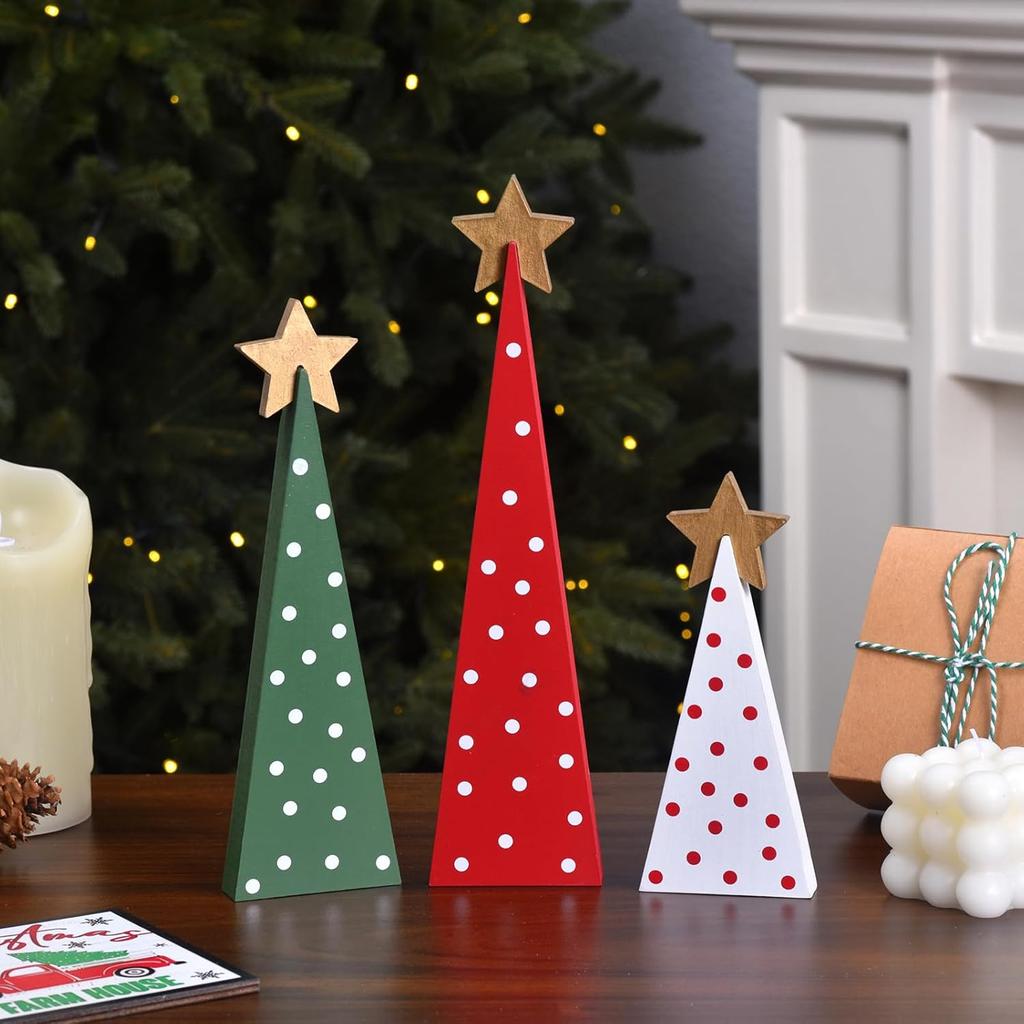 3PCS Set Wooden Christmas Tree Table Decor 0.6cm Creative Home Holiday Atmosphere Party Shooting Props