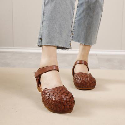 Fashion GKTINOO Women's Sandals Summer 2025 New Retro Versatile Round Toe Genuine Leather Woven Comfortable Flat Shoes