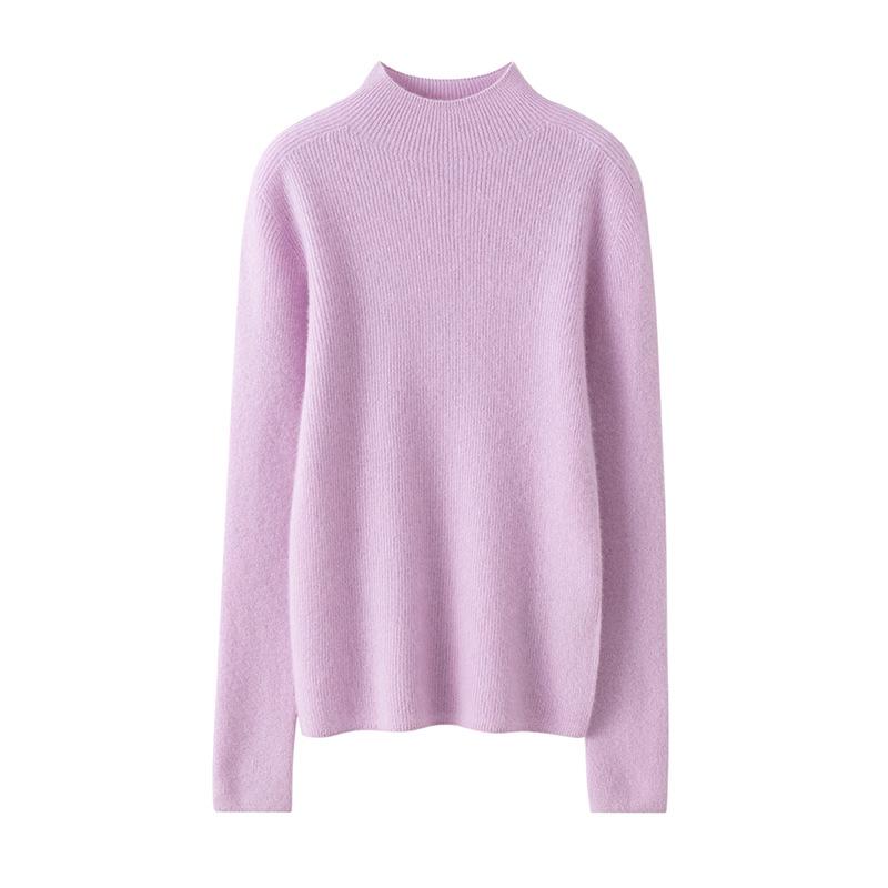 Cashmere Sweater for Women with Half Turtleneck Autumn and Winter Pull Strips Slim Fit Knitted Base Cashmere Solid Color Sweater