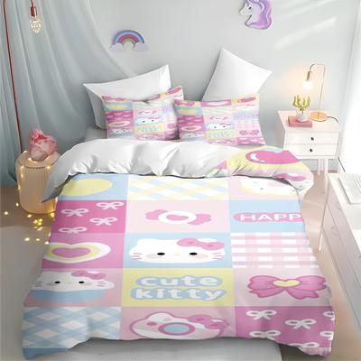 MINISO Hello Kitty Copripiumino Cartone Animato Anime Stampato Set Biancheria da Letto Federa per Bambini Stampata Biancheria da Letto Moda per la Casa Ragazzi Ragazze