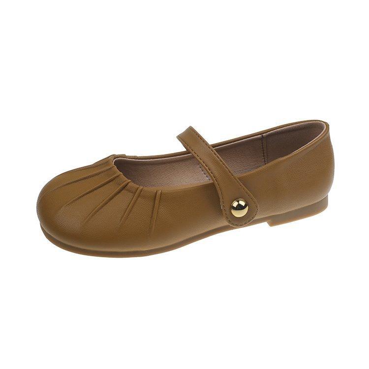 Autumn and Winter Lady Shoes Spring Rustic Pleated Soft Bottom Moe Big Head Commuting Women's Shoes