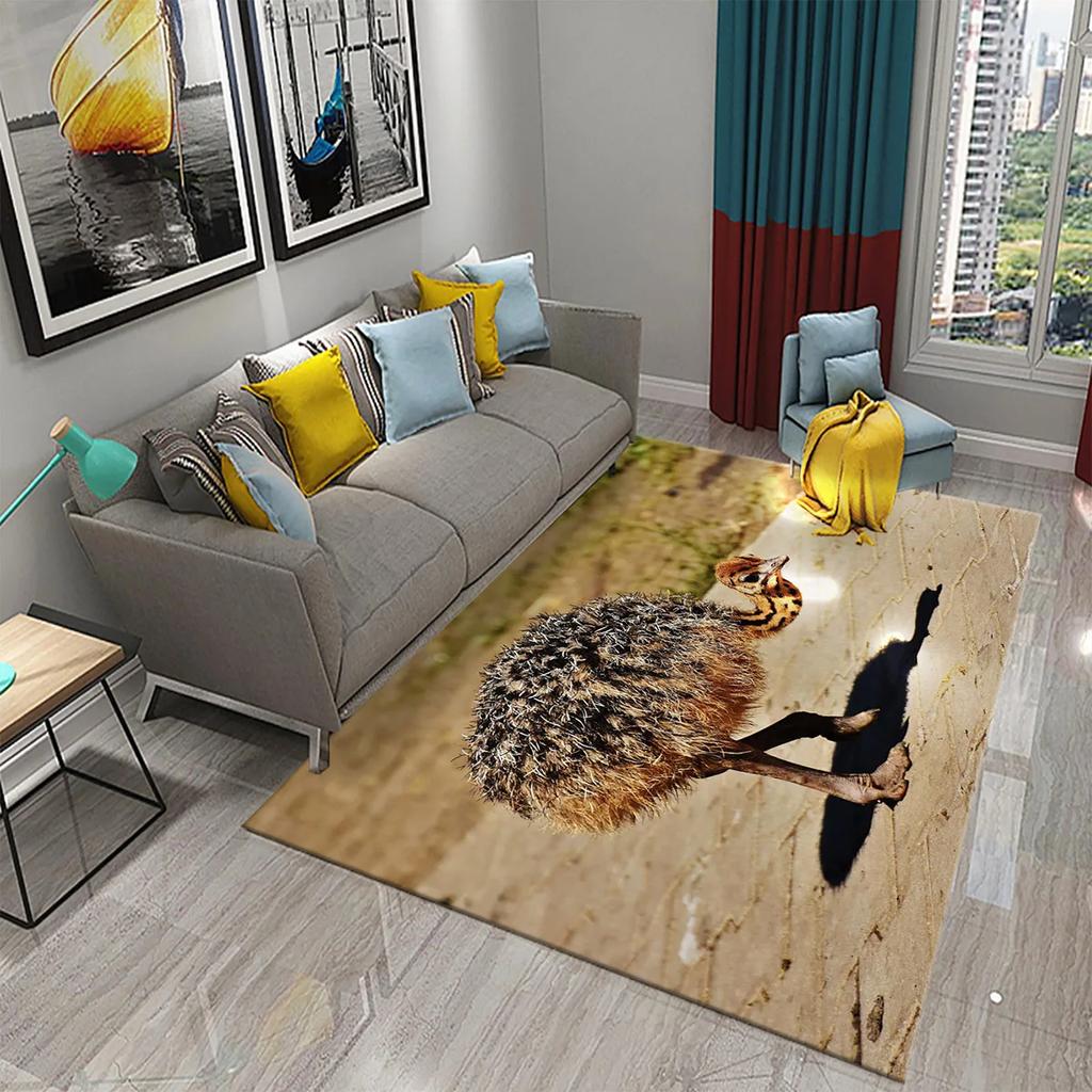 Cute Ostrich Carpet Funny Animal Rugs for Living Room Kids Bedroom Room Decor Floor Rugs Bathroom Entrance Non-Slip Area Rugs