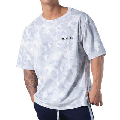 Musgneer Men's Gym T-Shirt, Stretch Short Sleeve, Fitness, Training, Muscle Training, Sports, Stylish, Oversized, Camouflage White, Size M