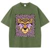 Vintage Womens Acid Wash T-Shirts Leopard Cartoons Printing