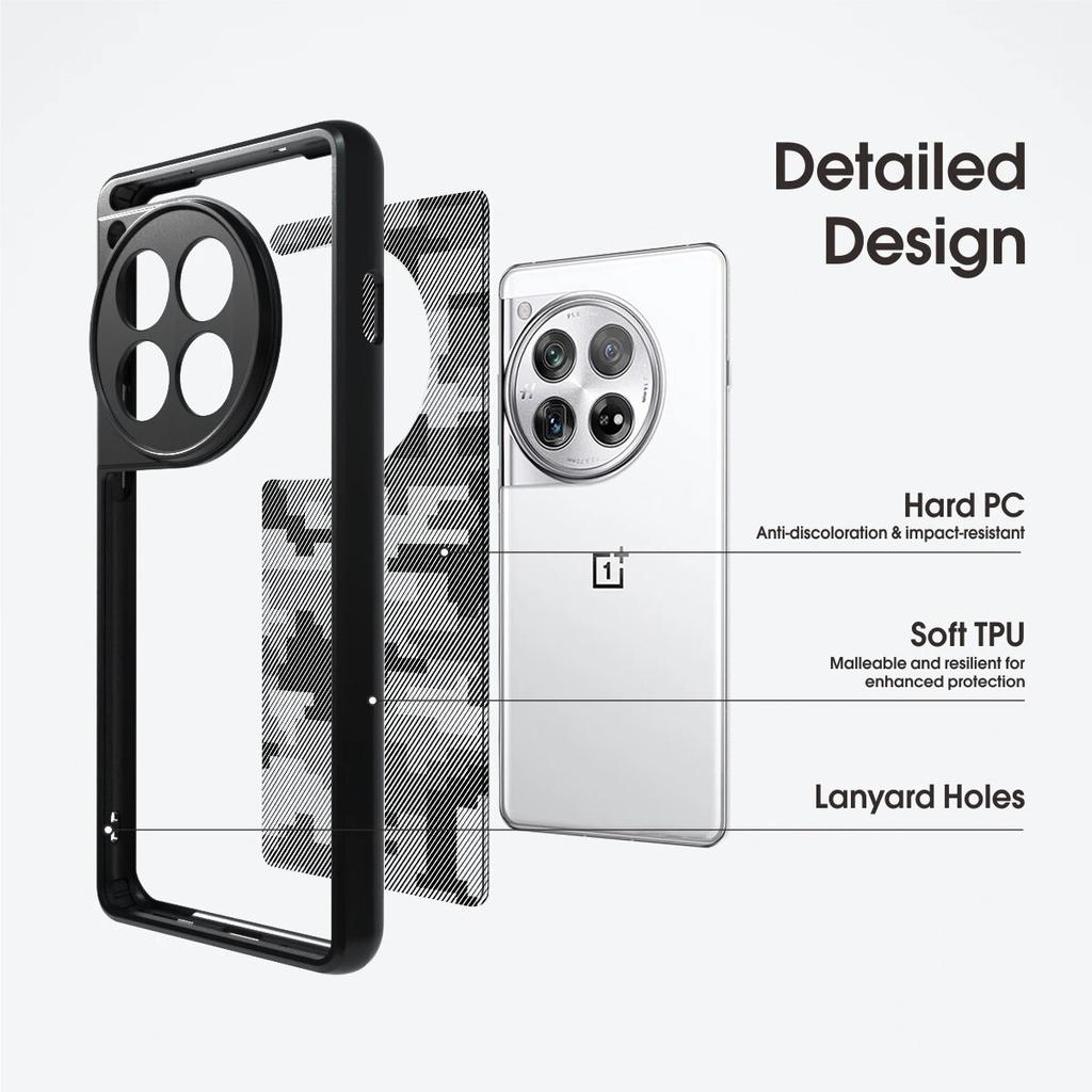 (Comes with wrist strap)[Precise Cutouts for Camera Lenses] for OnePlus Ace 12 camo phone case,Clear Hard Back Shockproof Advanced Protective Cover