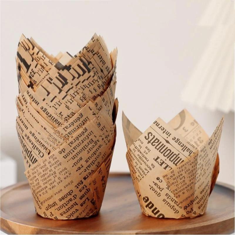 50 Pcs Retro Newspaper Style Baking Cups Cupcake Liners For Wedding Birthday Party Bakeware Paper Cups