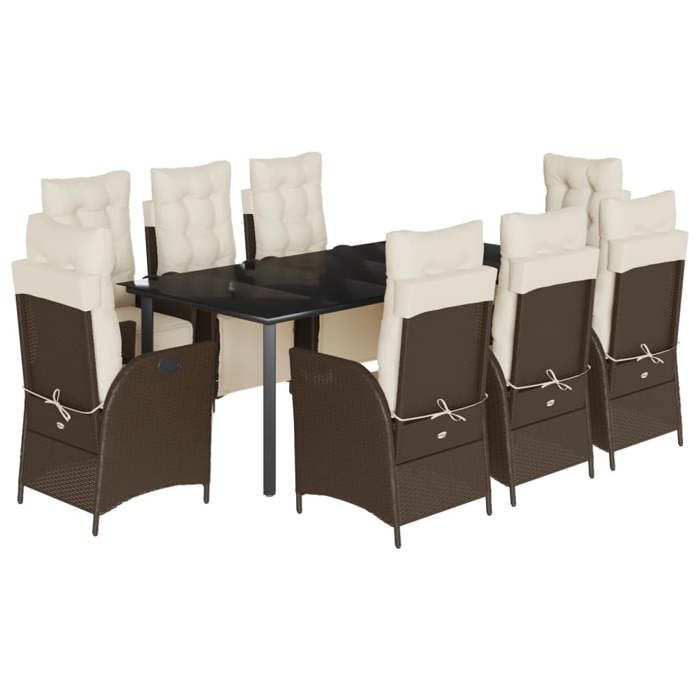 VidaXL Ensemble à Manger de Jardin avec Coussins 9 pcs, Table et Chaises avec Dossier Réglable, Meubles d'Extérieur, 3213419