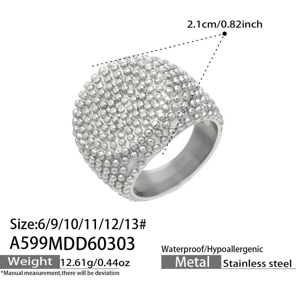 18k Gold-Plated Stainless Steel Square Ring: Trendy, Wide Band with Granular Texture