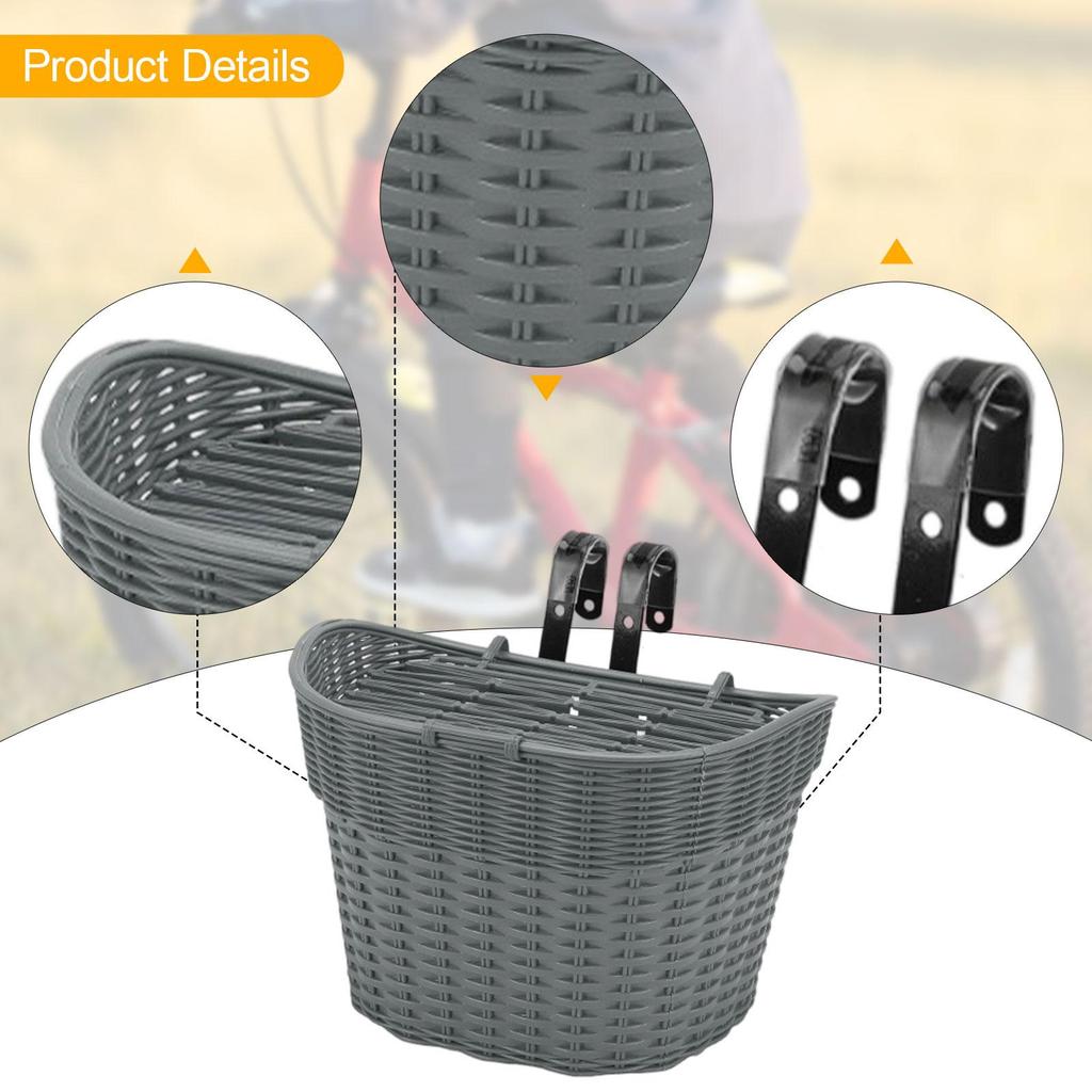 Kids Bike Basket Front Decoration Portable Handwoven Practical Children Bicycle Front Basket for Girls Boys Riding Street Parks