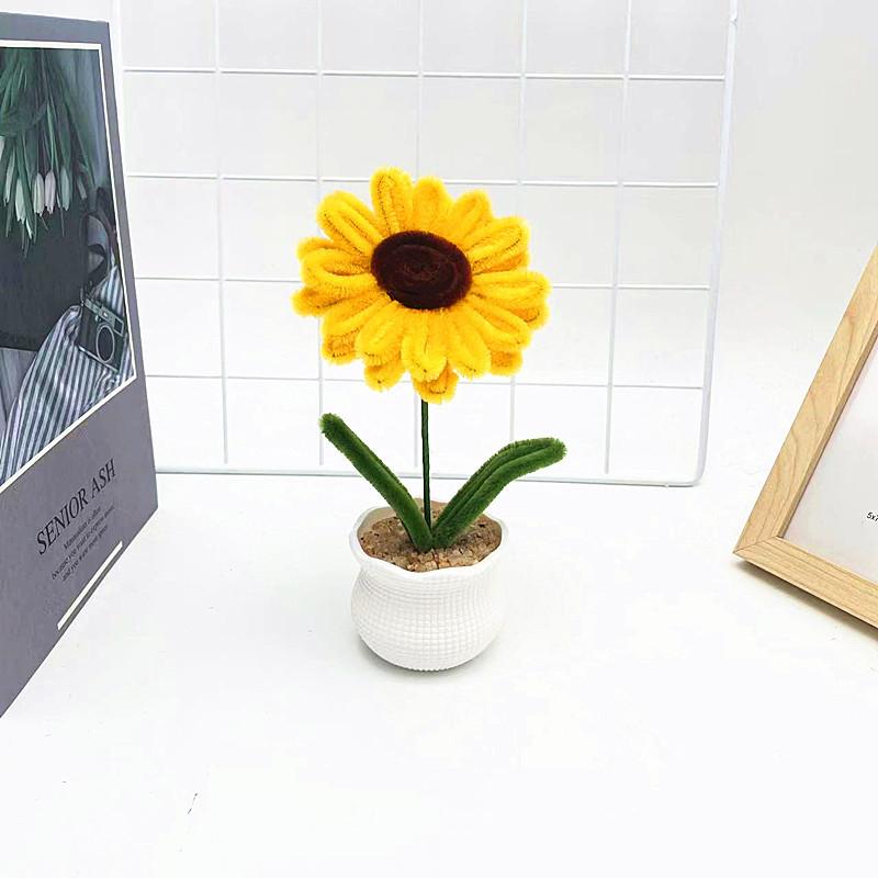 Plush Twisted Rod Sunflower Potted Desktop And Office Decoration Ornament