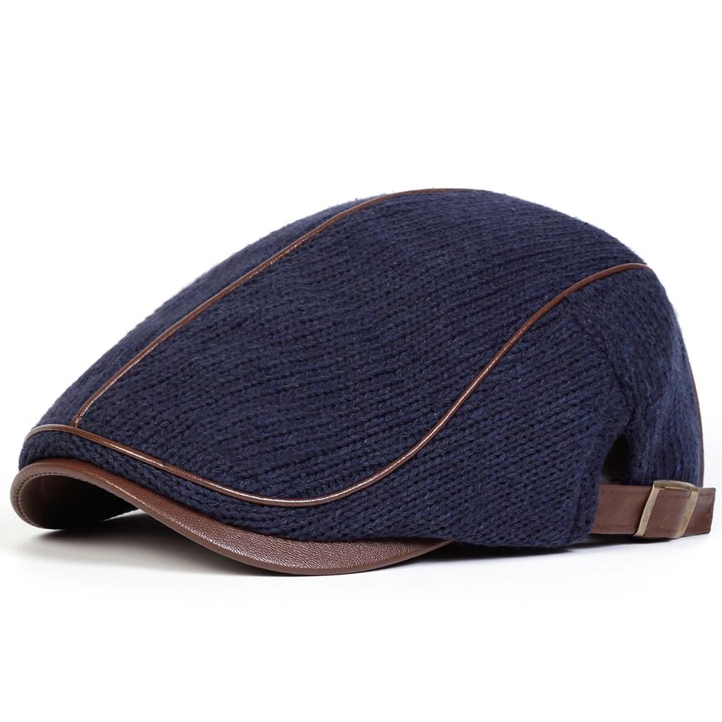 Men Solid Color Knitting Newsboy Caps Autumn Winter British Painters Hats Side Buckle Adjustable Flat Cap Hip Hop Berets